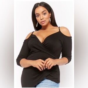 Plus Size Surplice Open-Shoulder Top